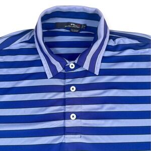 Ralph Lauren‎ RLX Mens Blue Striped Golf Polo Shirt Size M Polyester Elastane